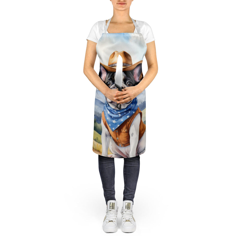 French Bulldog Cowboy Welcome Apron Cooking Kitchen Server Baking Crafts Gardening for Adult Women Men, Unisex, Large, Multicolor