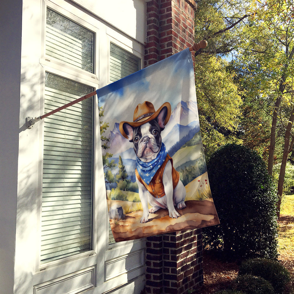 French Bulldog Cowboy Welcome House Flag 28x40 Porch Sleeve Pole Decorative Outside Yard Banner Artwork Wall Hanging, Polyester