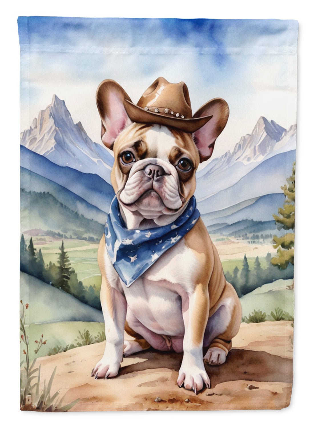 French Bulldog Cowboy Welcome House Flag 28x40 Porch Sleeve Pole Decorative Outside Yard Banner Artwork Wall Hanging, Polyester