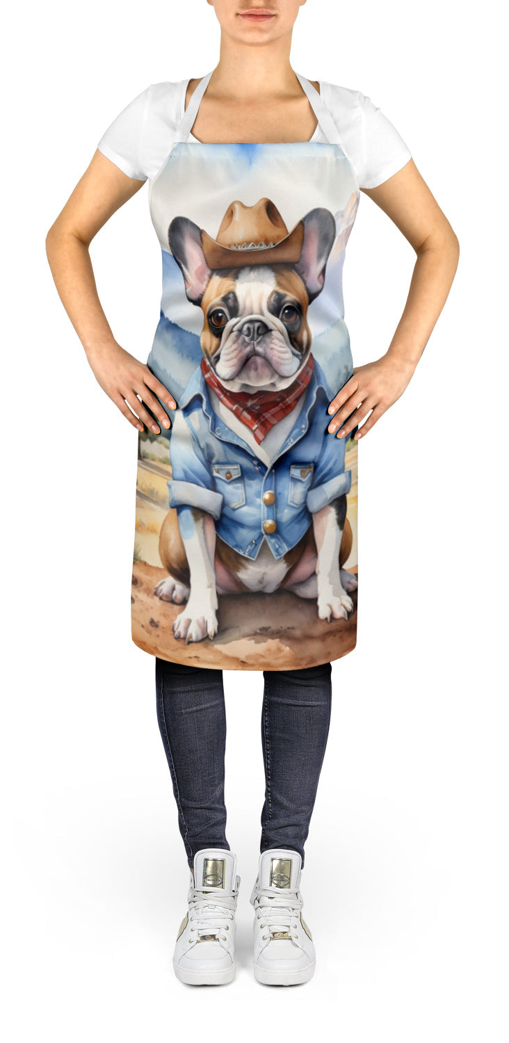 French Bulldog Cowboy Welcome Apron Cooking Kitchen Server Baking Crafts Gardening for Adult Women Men, Unisex, Large, Multicolor
