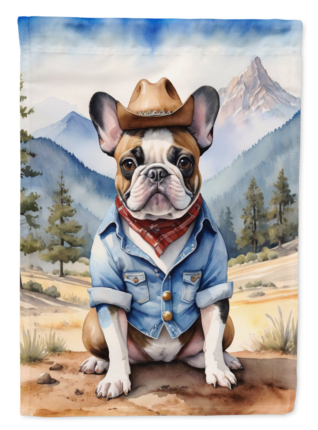 French Bulldog Cowboy Welcome House Flag 28x40 Porch Sleeve Pole Decorative Outside Yard Banner Artwork Wall Hanging, Polyester