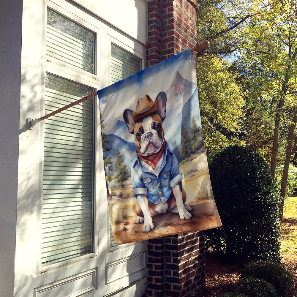 French Bulldog Cowboy Welcome House Flag 28x40 Porch Sleeve Pole Decorative Outside Yard Banner Artwork Wall Hanging, Polyester
