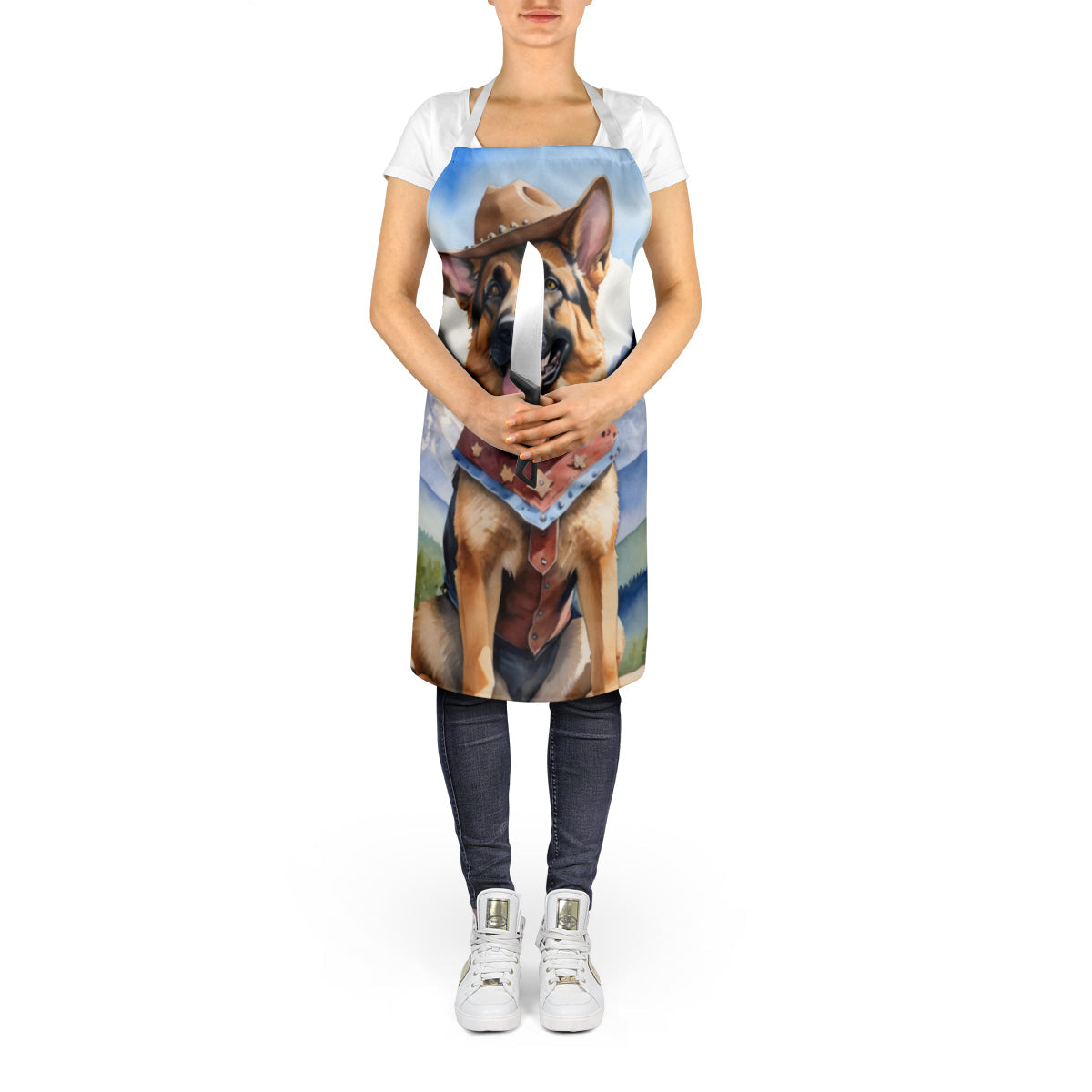 German Shepherd Cowboy Welcome Apron Cooking Kitchen Server Baking Crafts Gardening for Adult Women Men, Unisex, Large, Multicolor