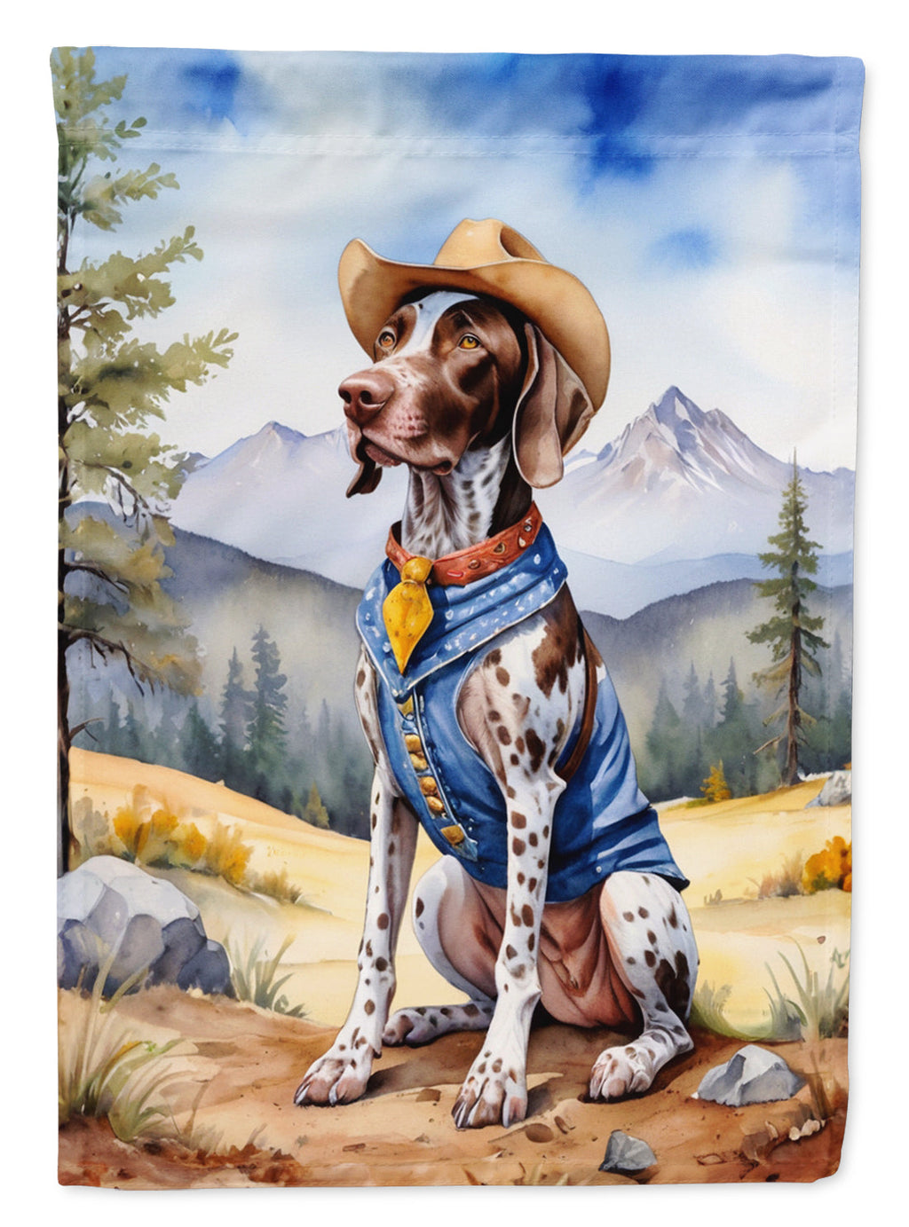 German Shorthaired Pointer Cowboy Welcome House Flag 28x40 Porch Sleeve Pole Decorative Outside Yard Banner Artwork Wall Hanging, Polyester