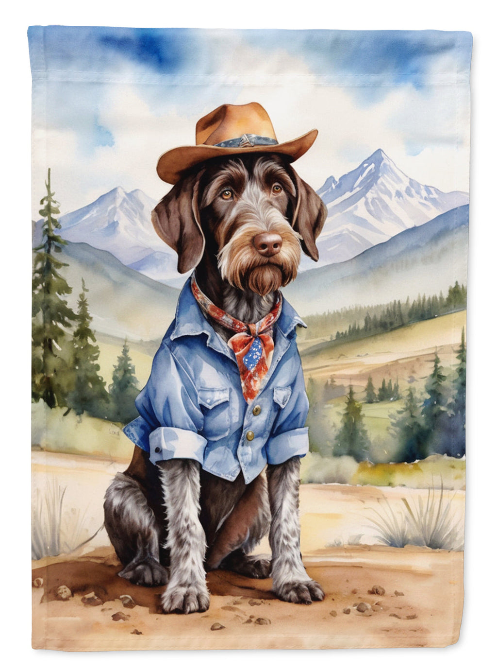 German Wirehaired Pointer Cowboy Welcome House Flag 28x40 Porch Sleeve Pole Decorative Outside Yard Banner Artwork Wall Hanging, Polyester
