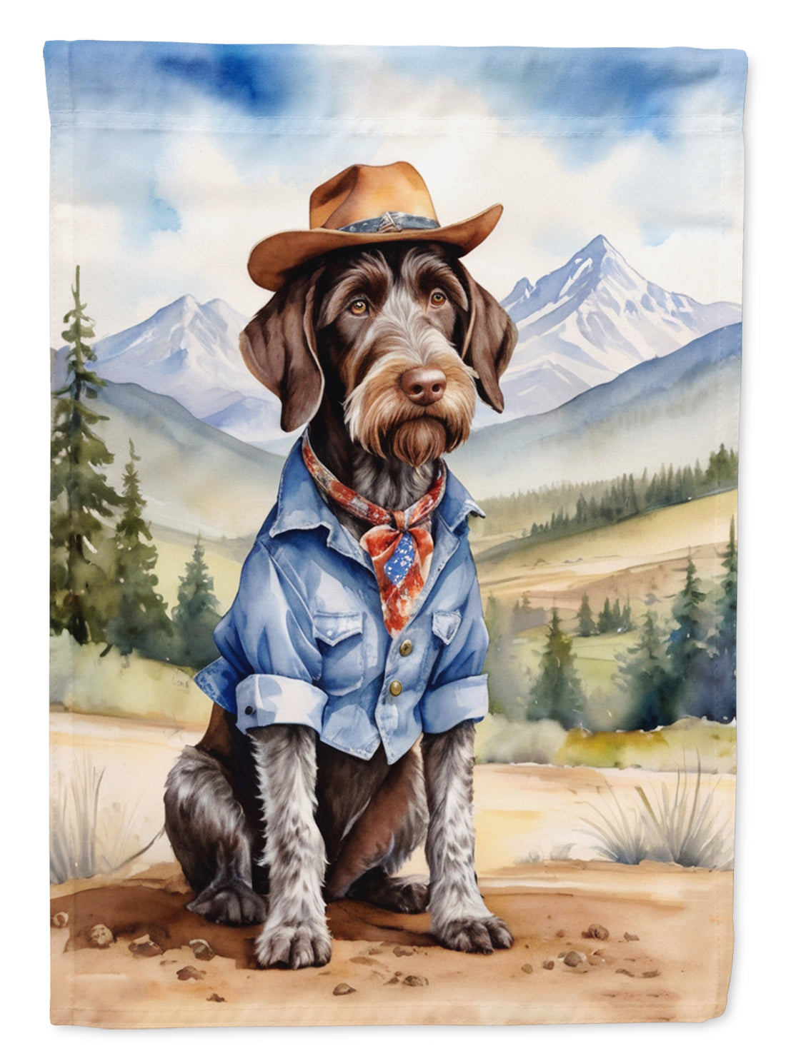 German Wirehaired Pointer Cowboy Welcome House Flag 28x40 Porch Sleeve Pole Decorative Outside Yard Banner Artwork Wall Hanging, Polyester