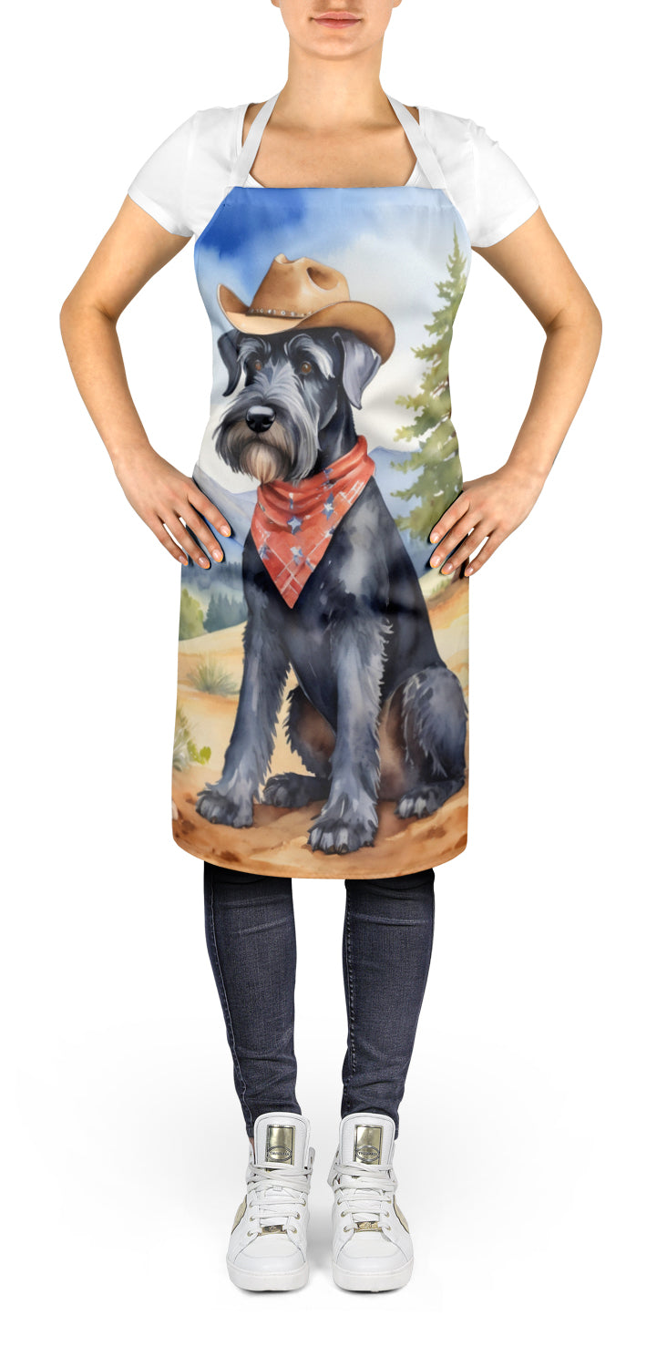 Giant Schnauzer Cowboy Welcome Apron Cooking Kitchen Server Baking Crafts Gardening for Adult Women Men, Unisex, Large, Multicolor