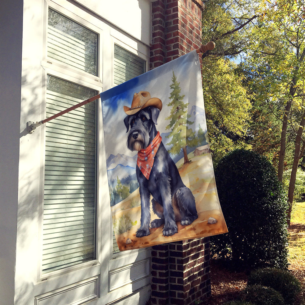 Giant Schnauzer Cowboy Welcome House Flag 28x40 Porch Sleeve Pole Decorative Outside Yard Banner Artwork Wall Hanging, Polyester