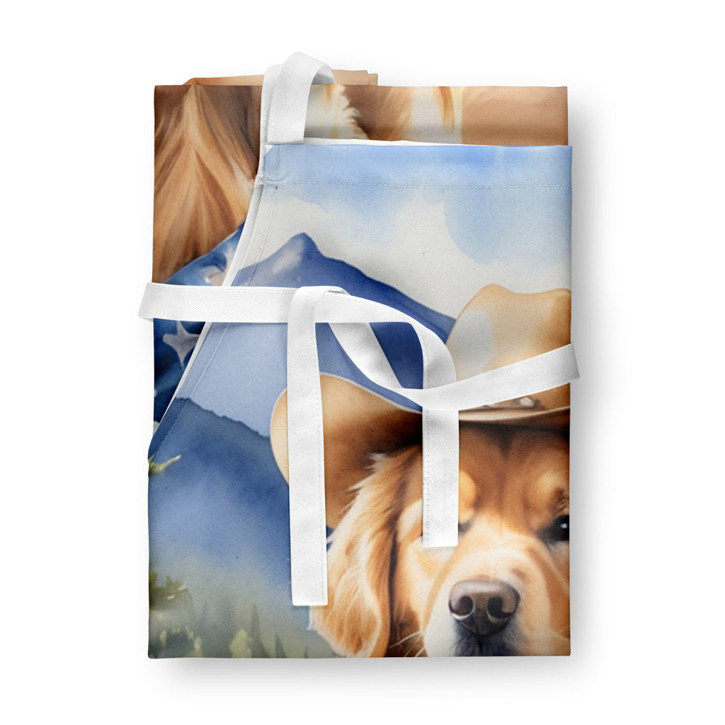 Golden Retriever Cowboy Welcome Apron Cooking Kitchen Server Baking Crafts Gardening for Adult Women Men, Unisex, Large, Multicolor