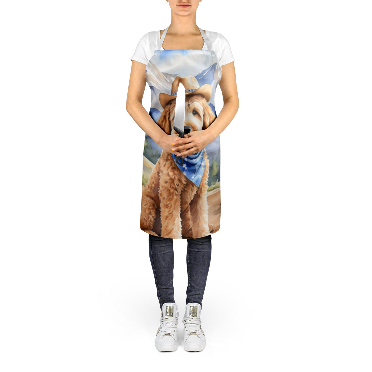 Goldendoodle Cowboy Welcome Apron Cooking Kitchen Server Baking Crafts Gardening for Adult Women Men, Unisex, Large, Multicolor