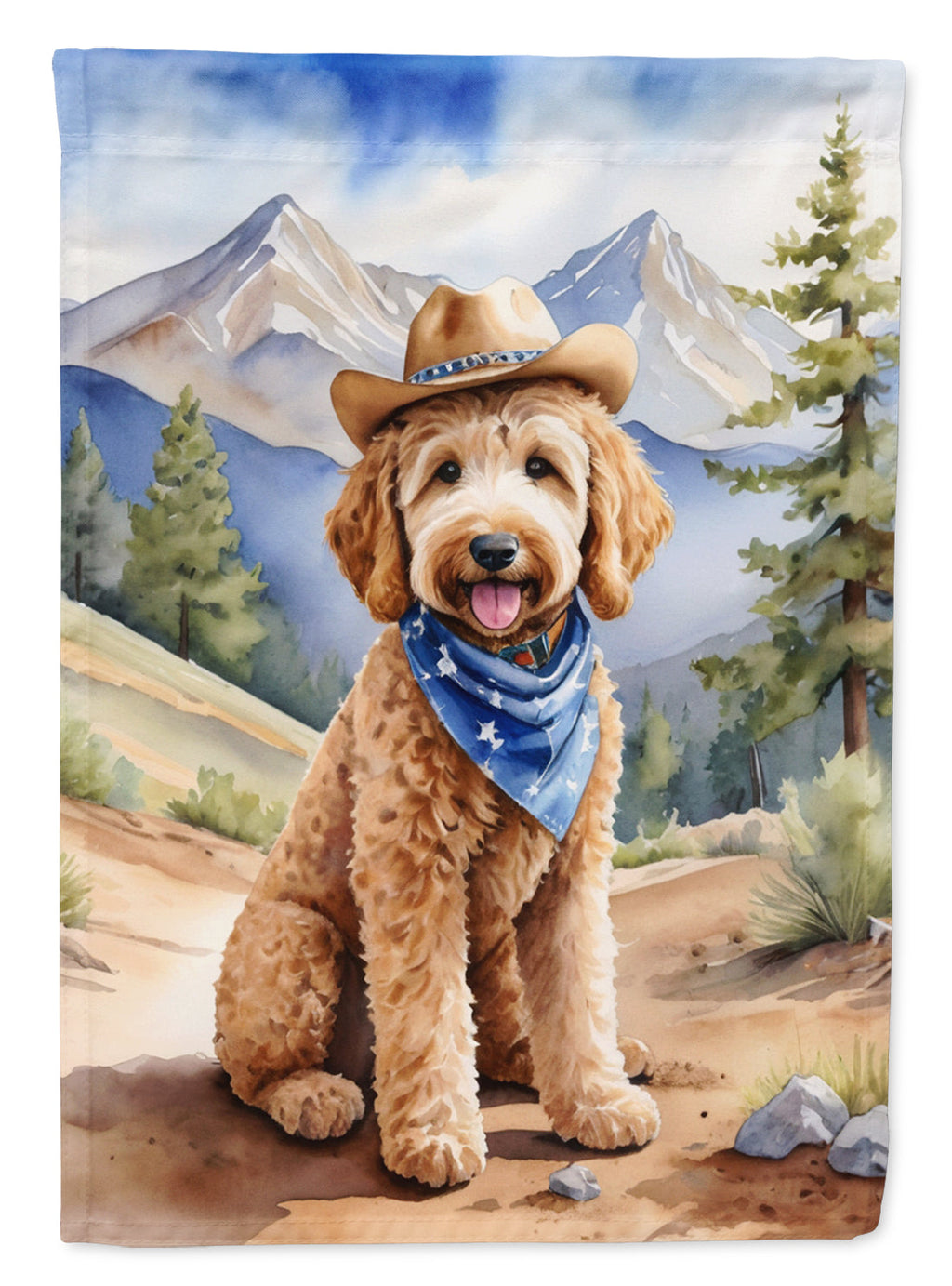 Goldendoodle Cowboy Welcome House Flag 28x40 Porch Sleeve Pole Decorative Outside Yard Banner Artwork Wall Hanging, Polyester
