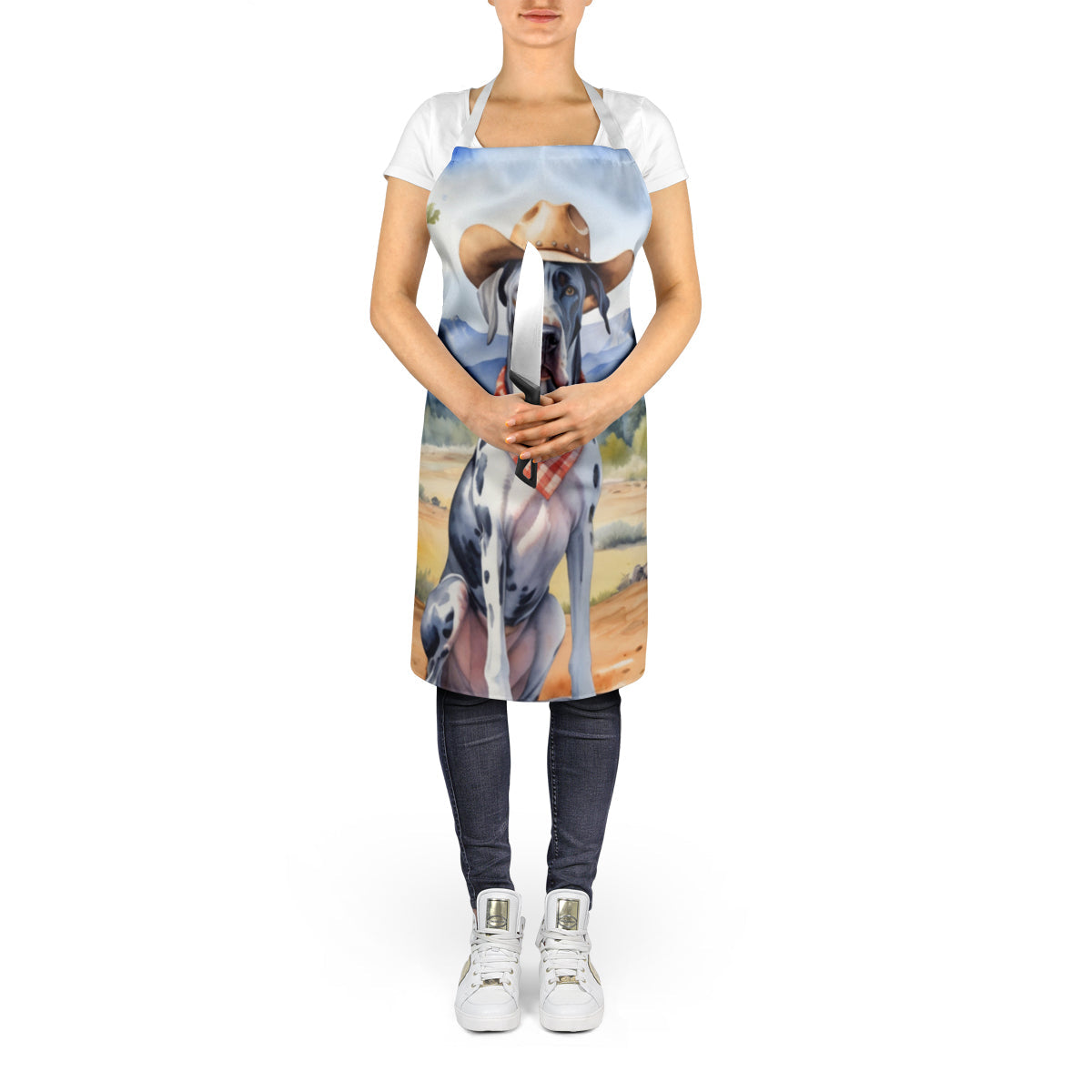 Great Dane Cowboy Welcome Apron Cooking Kitchen Server Baking Crafts Gardening for Adult Women Men, Unisex, Large, Multicolor