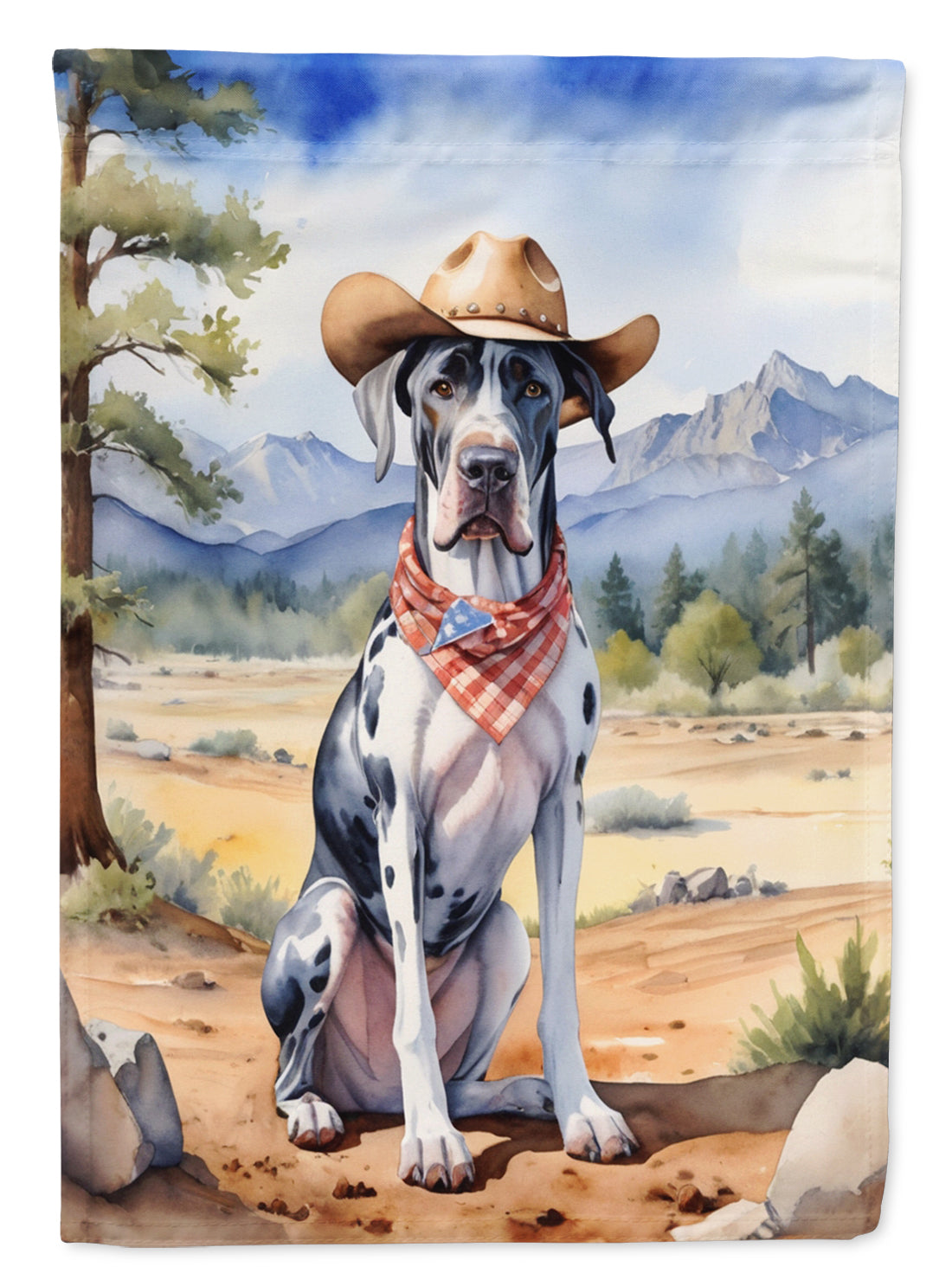 Great Dane Cowboy Welcome House Flag 28x40 Porch Sleeve Pole Decorative Outside Yard Banner Artwork Wall Hanging, Polyester