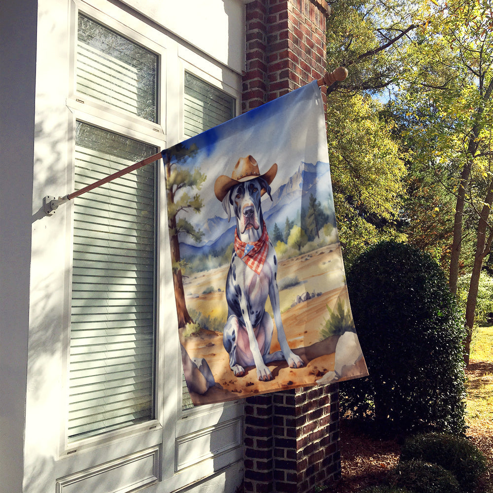 Great Dane Cowboy Welcome House Flag 28x40 Porch Sleeve Pole Decorative Outside Yard Banner Artwork Wall Hanging, Polyester
