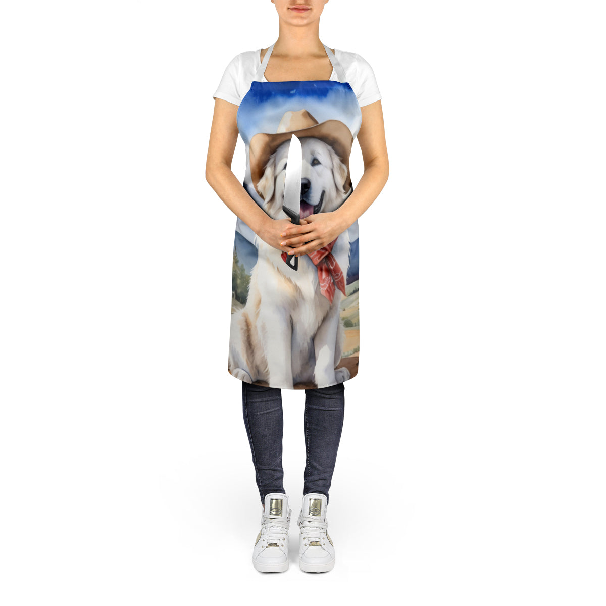 Great Pyrenees Cowboy Welcome Apron Cooking Kitchen Server Baking Crafts Gardening for Adult Women Men, Unisex, Large, Multicolor
