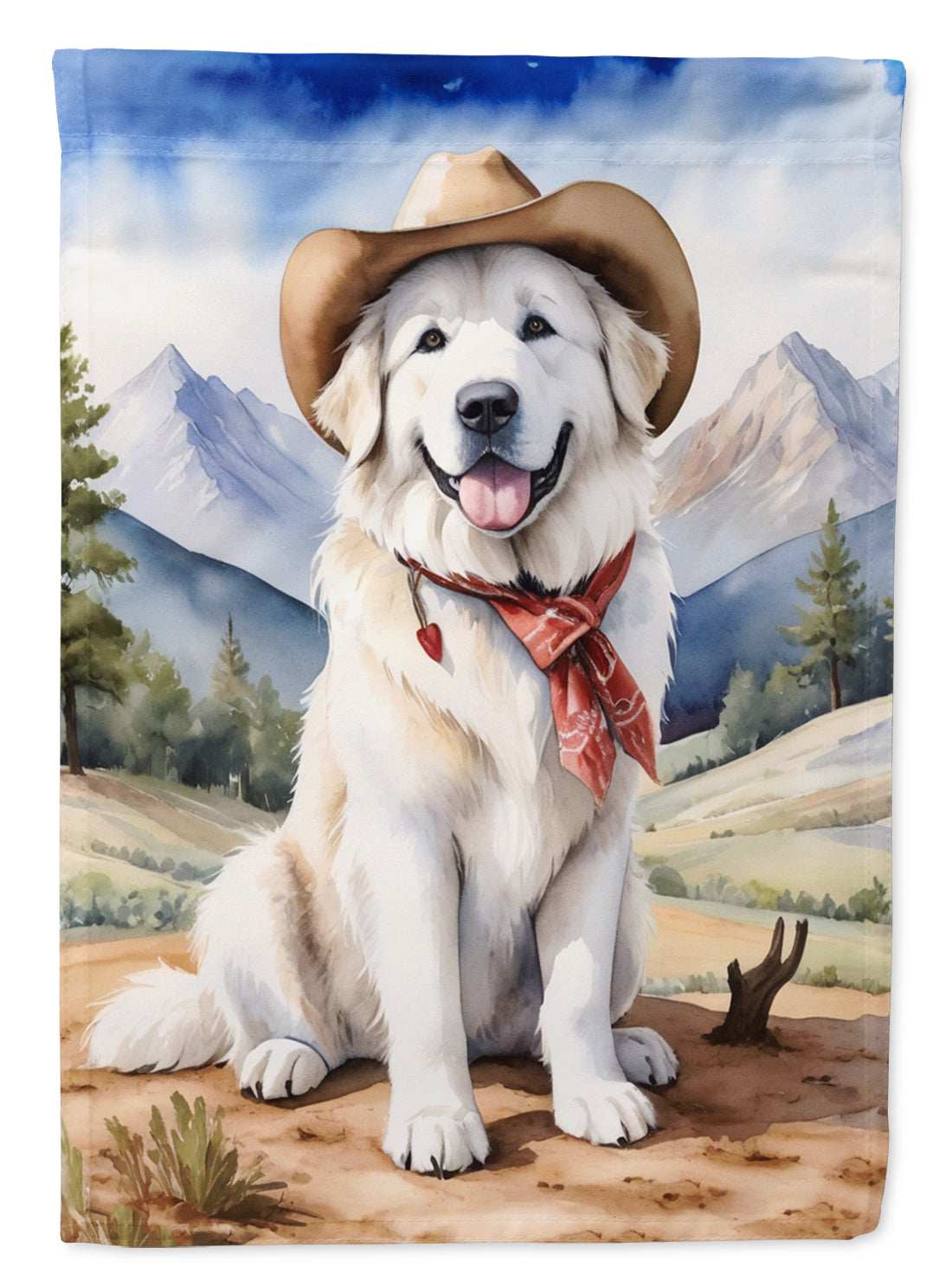 Great Pyrenees Cowboy Welcome House Flag 28x40 Porch Sleeve Pole Decorative Outside Yard Banner Artwork Wall Hanging, Polyester