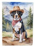 Greater Swiss Mountain Dog Cowboy Welcome House Flag 28x40 Porch Sleeve Pole Decorative Outside Yard Banner Artwork Wall Hanging, Polyester