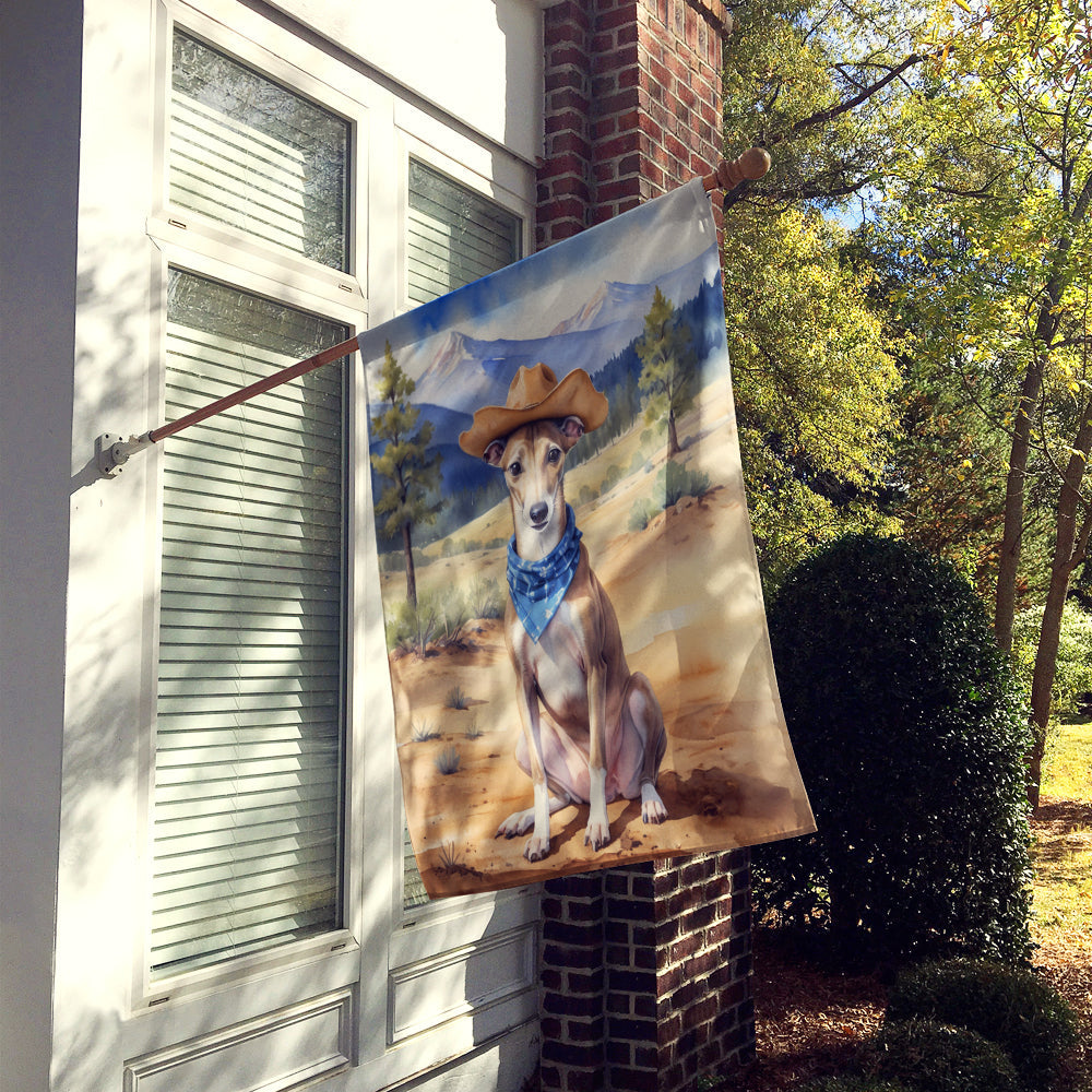 Greyhound Cowboy Welcome House Flag 28x40 Porch Sleeve Pole Decorative Outside Yard Banner Artwork Wall Hanging, Polyester