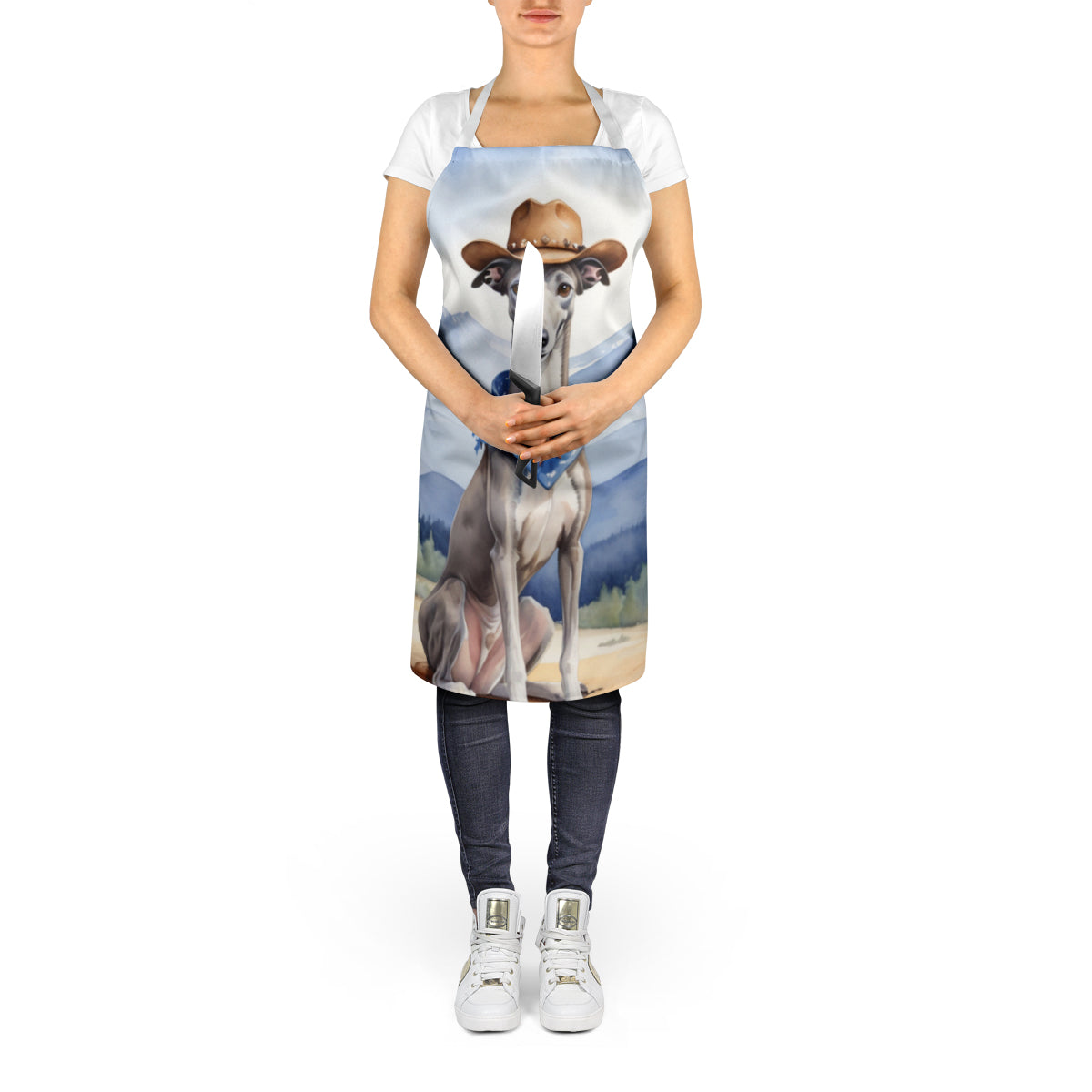Greyhound Cowboy Welcome Apron Cooking Kitchen Server Baking Crafts Gardening for Adult Women Men, Unisex, Large, Multicolor