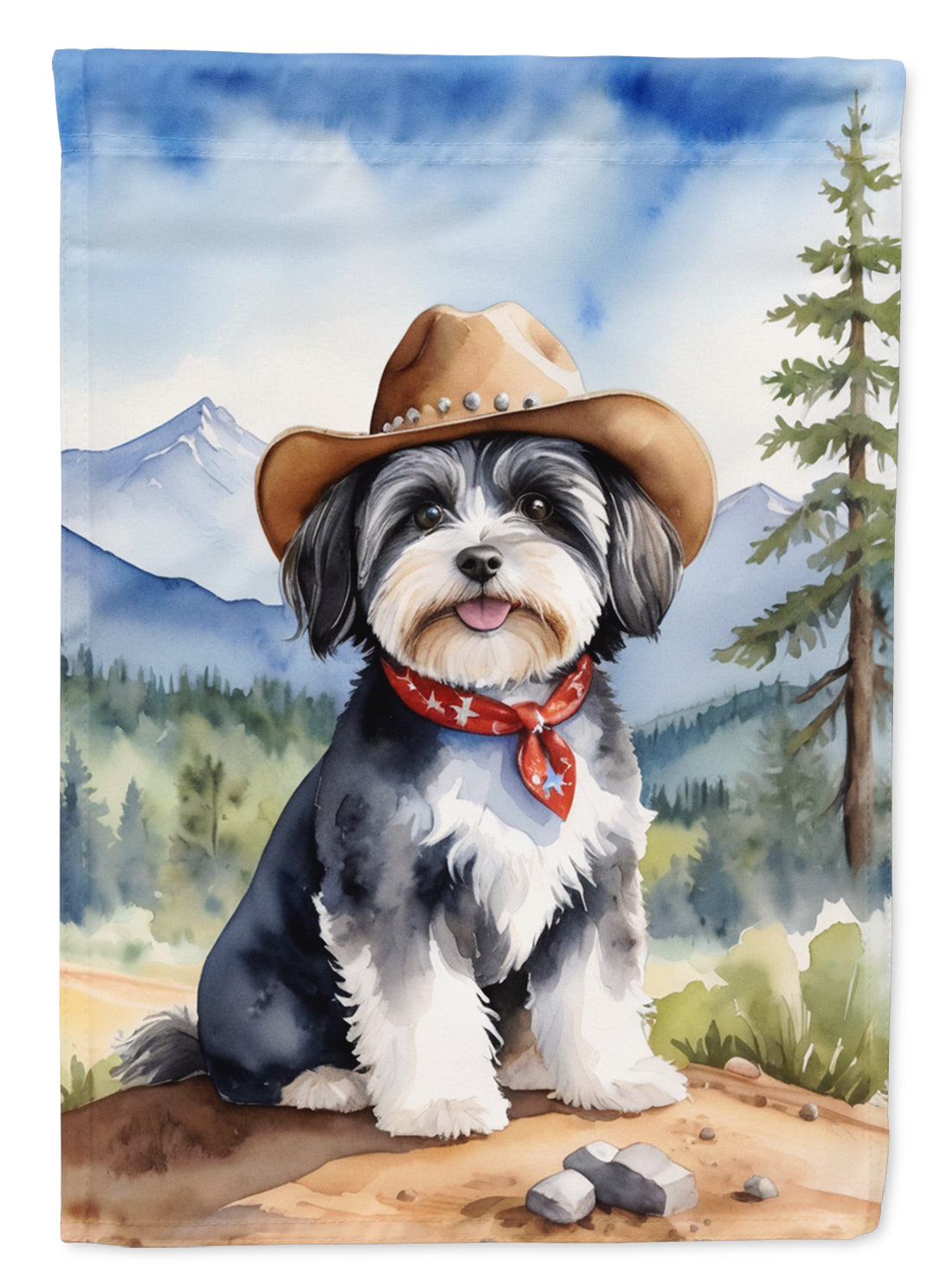 Havanese Cowboy Welcome House Flag 28x40 Porch Sleeve Pole Decorative Outside Yard Banner Artwork Wall Hanging, Polyester
