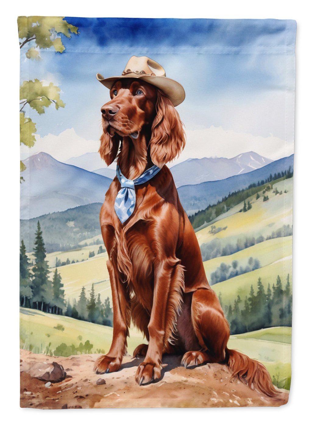 Irish Setter Cowboy Welcome House Flag 28x40 Porch Sleeve Pole Decorative Outside Yard Banner Artwork Wall Hanging, Polyester