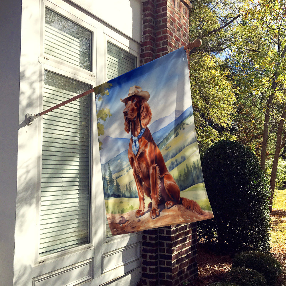 Irish Setter Cowboy Welcome House Flag 28x40 Porch Sleeve Pole Decorative Outside Yard Banner Artwork Wall Hanging, Polyester