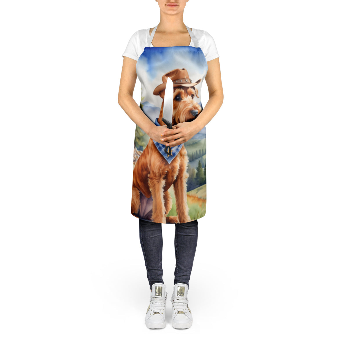 Irish Terrier Cowboy Welcome Apron Cooking Kitchen Server Baking Crafts Gardening for Adult Women Men, Unisex, Large, Multicolor