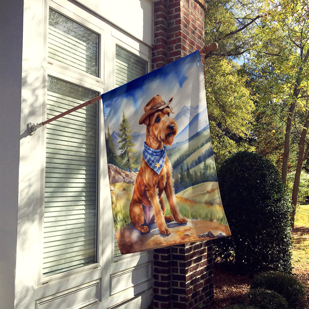 Irish Terrier Cowboy Welcome House Flag 28x40 Porch Sleeve Pole Decorative Outside Yard Banner Artwork Wall Hanging, Polyester