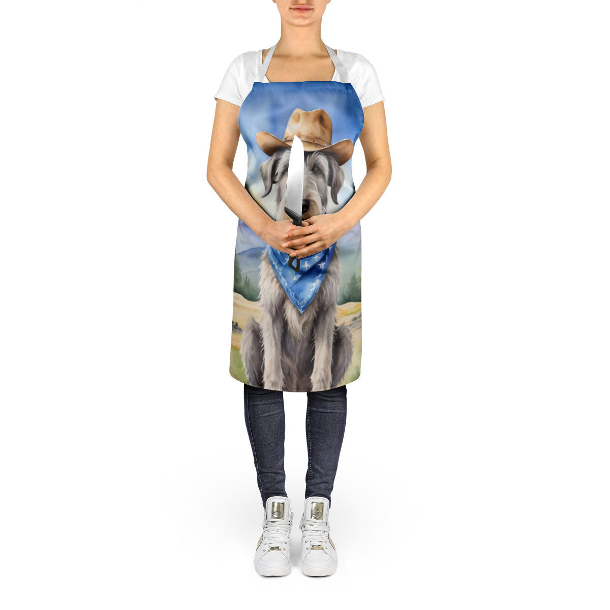 Irish Wolfhound Cowboy Welcome Apron Cooking Kitchen Server Baking Crafts Gardening for Adult Women Men, Unisex, Large, Multicolor
