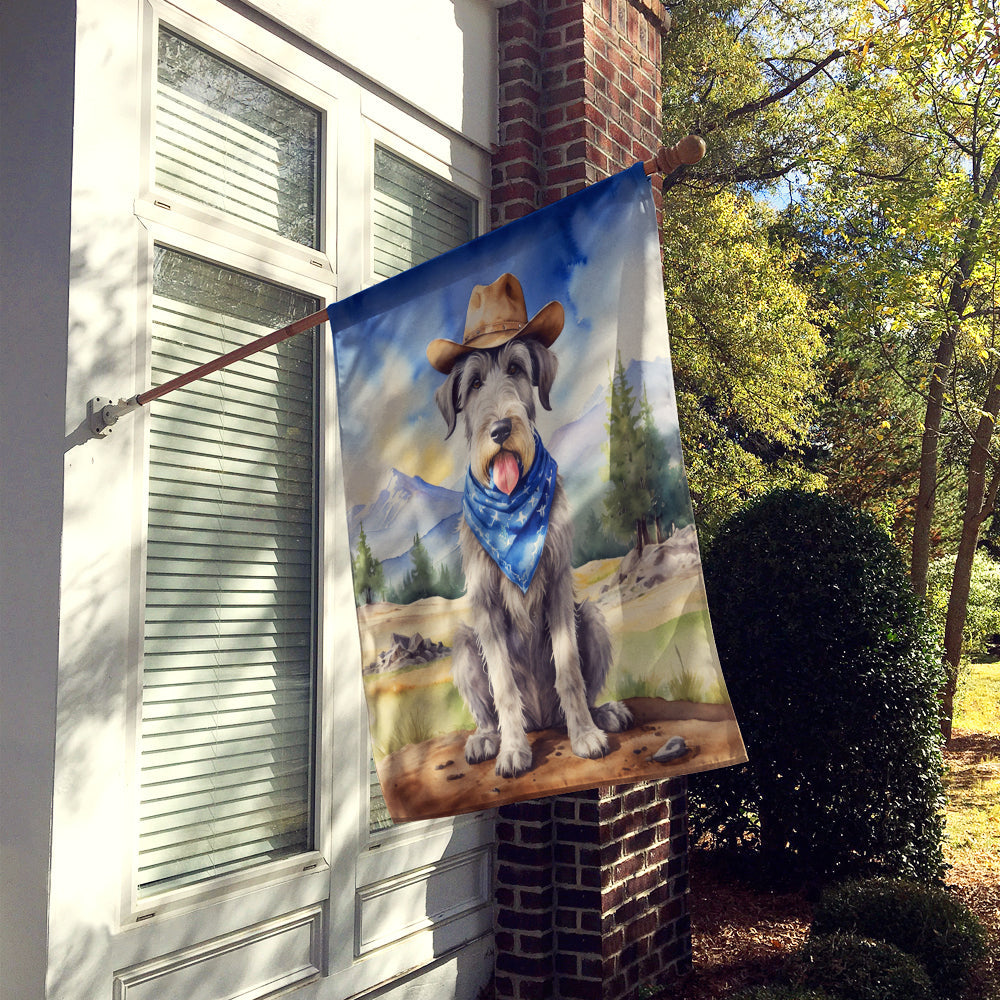 Irish Wolfhound Cowboy Welcome House Flag 28x40 Porch Sleeve Pole Decorative Outside Yard Banner Artwork Wall Hanging, Polyester