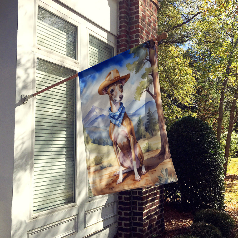 Italian Greyhound Cowboy Welcome House Flag 28x40 Porch Sleeve Pole Decorative Outside Yard Banner Artwork Wall Hanging, Polyester