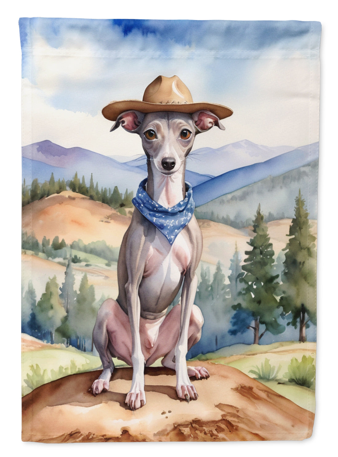 Italian Greyhound Cowboy Welcome House Flag 28x40 Porch Sleeve Pole Decorative Outside Yard Banner Artwork Wall Hanging, Polyester