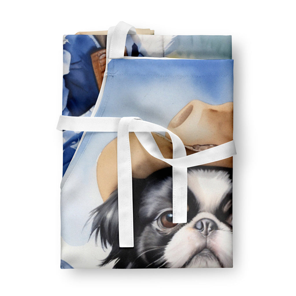 Japanese Chin Cowboy Welcome Apron Cooking Kitchen Server Baking Crafts Gardening for Adult Women Men, Unisex, Large, Multicolor