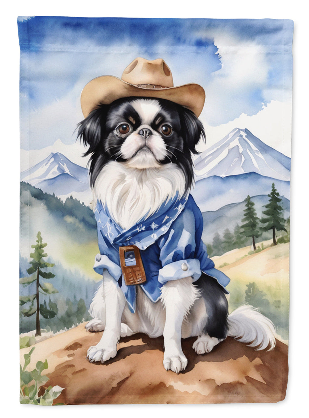Japanese Chin Cowboy Welcome House Flag 28x40 Porch Sleeve Pole Decorative Outside Yard Banner Artwork Wall Hanging, Polyester
