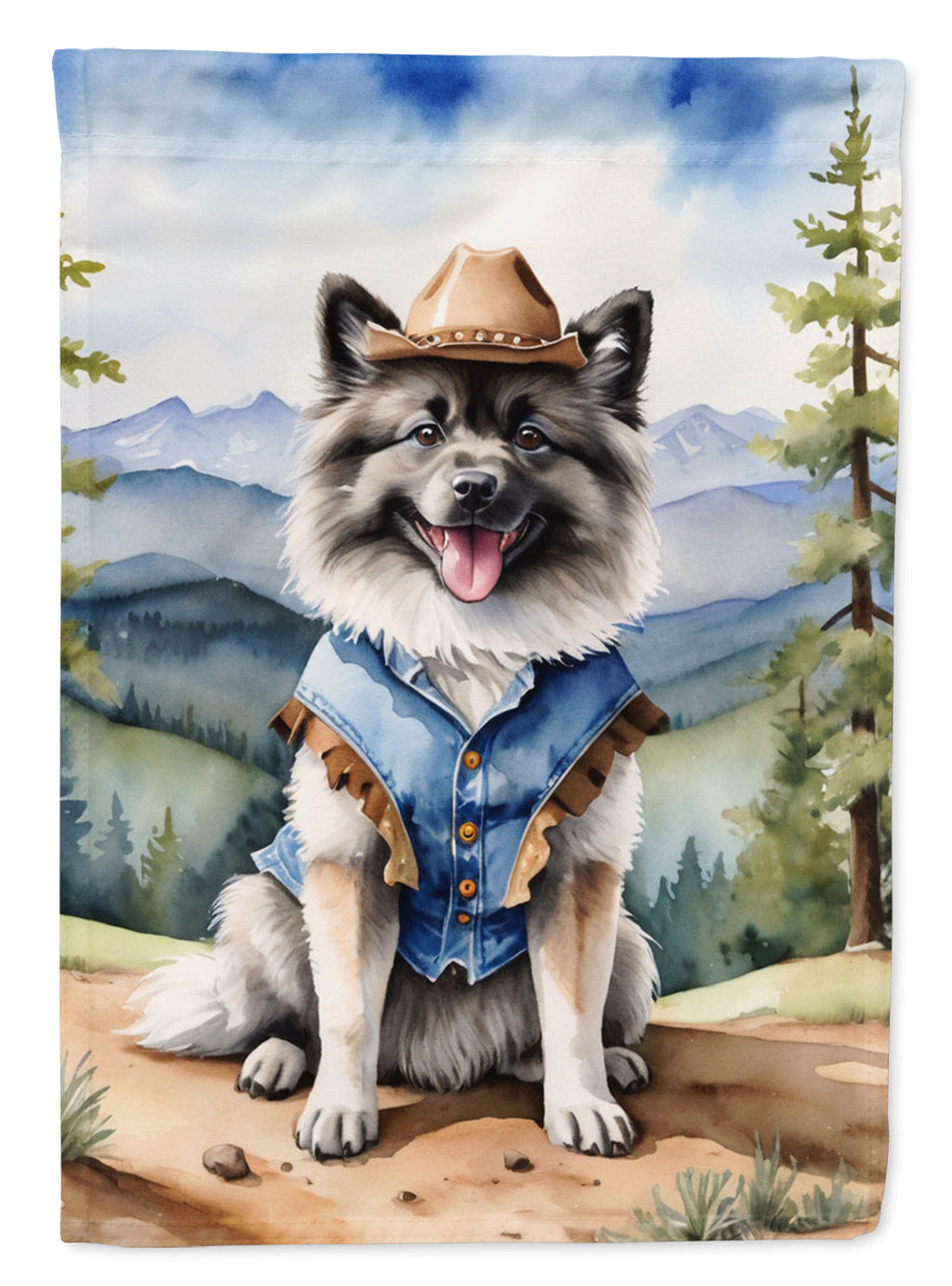 Keeshond Cowboy Welcome House Flag 28x40 Porch Sleeve Pole Decorative Outside Yard Banner Artwork Wall Hanging, Polyester
