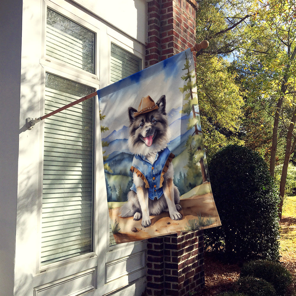 Keeshond Cowboy Welcome House Flag 28x40 Porch Sleeve Pole Decorative Outside Yard Banner Artwork Wall Hanging, Polyester