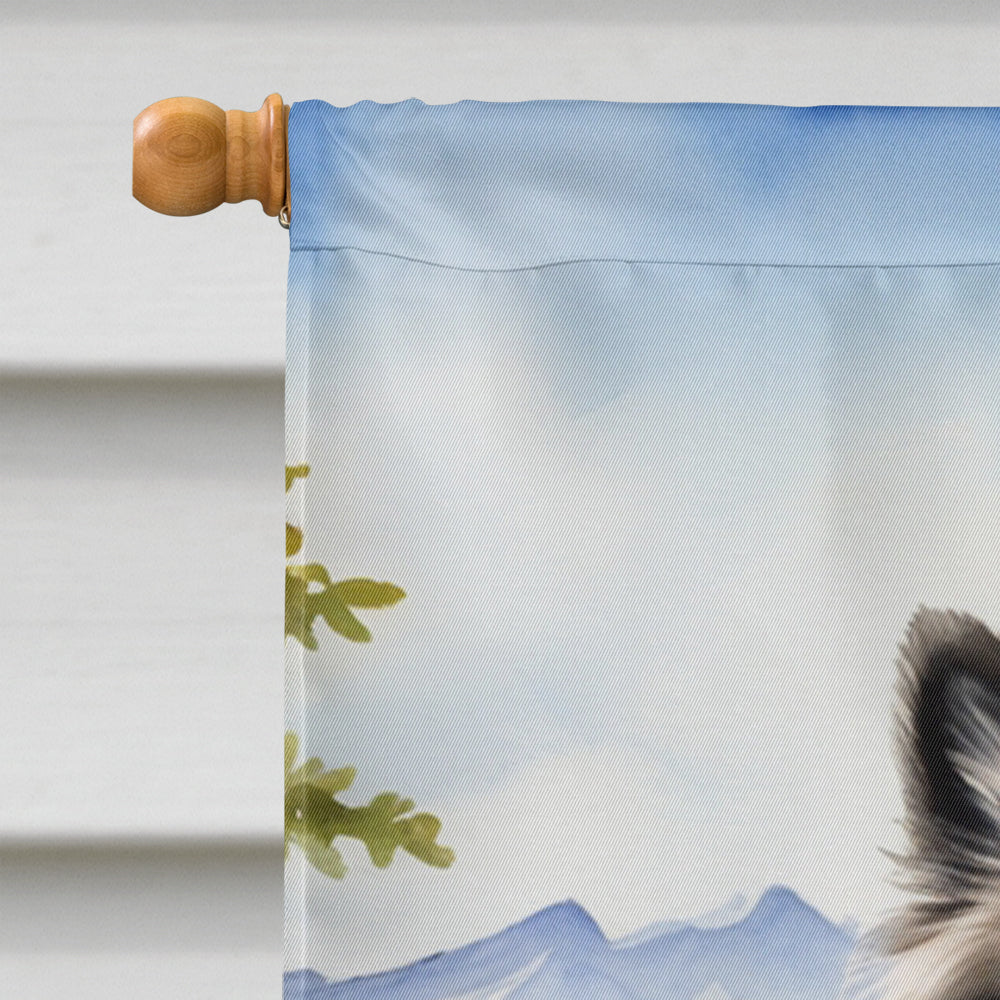 Keeshond Cowboy Welcome House Flag 28x40 Porch Sleeve Pole Decorative Outside Yard Banner Artwork Wall Hanging, Polyester