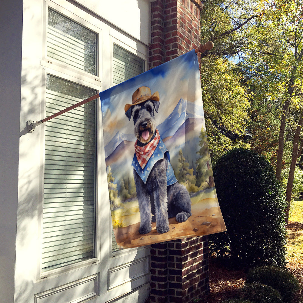Kerry Blue Terrier Cowboy Welcome House Flag 28x40 Porch Sleeve Pole Decorative Outside Yard Banner Artwork Wall Hanging, Polyester