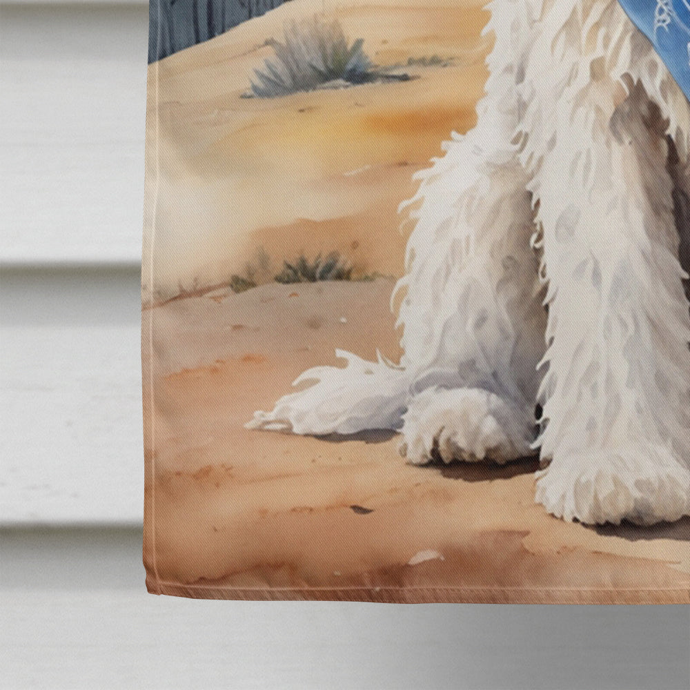Komondor Cowboy Welcome House Flag 28x40 Porch Sleeve Pole Decorative Outside Yard Banner Artwork Wall Hanging, Polyester