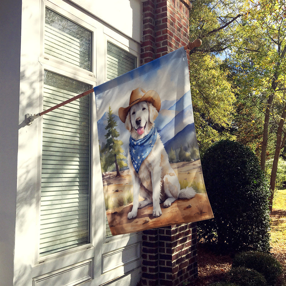 Kuvasz Cowboy Welcome House Flag 28x40 Porch Sleeve Pole Decorative Outside Yard Banner Artwork Wall Hanging, Polyester