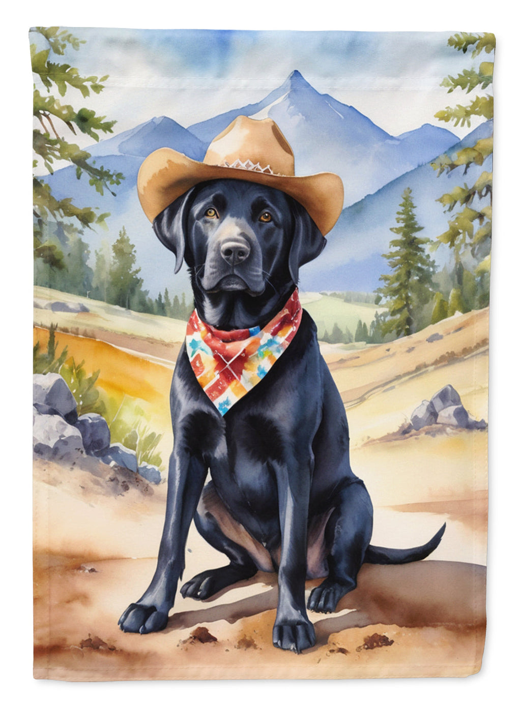Labrador Retriever Cowboy Welcome House Flag 28x40 Porch Sleeve Pole Decorative Outside Yard Banner Artwork Wall Hanging, Polyester