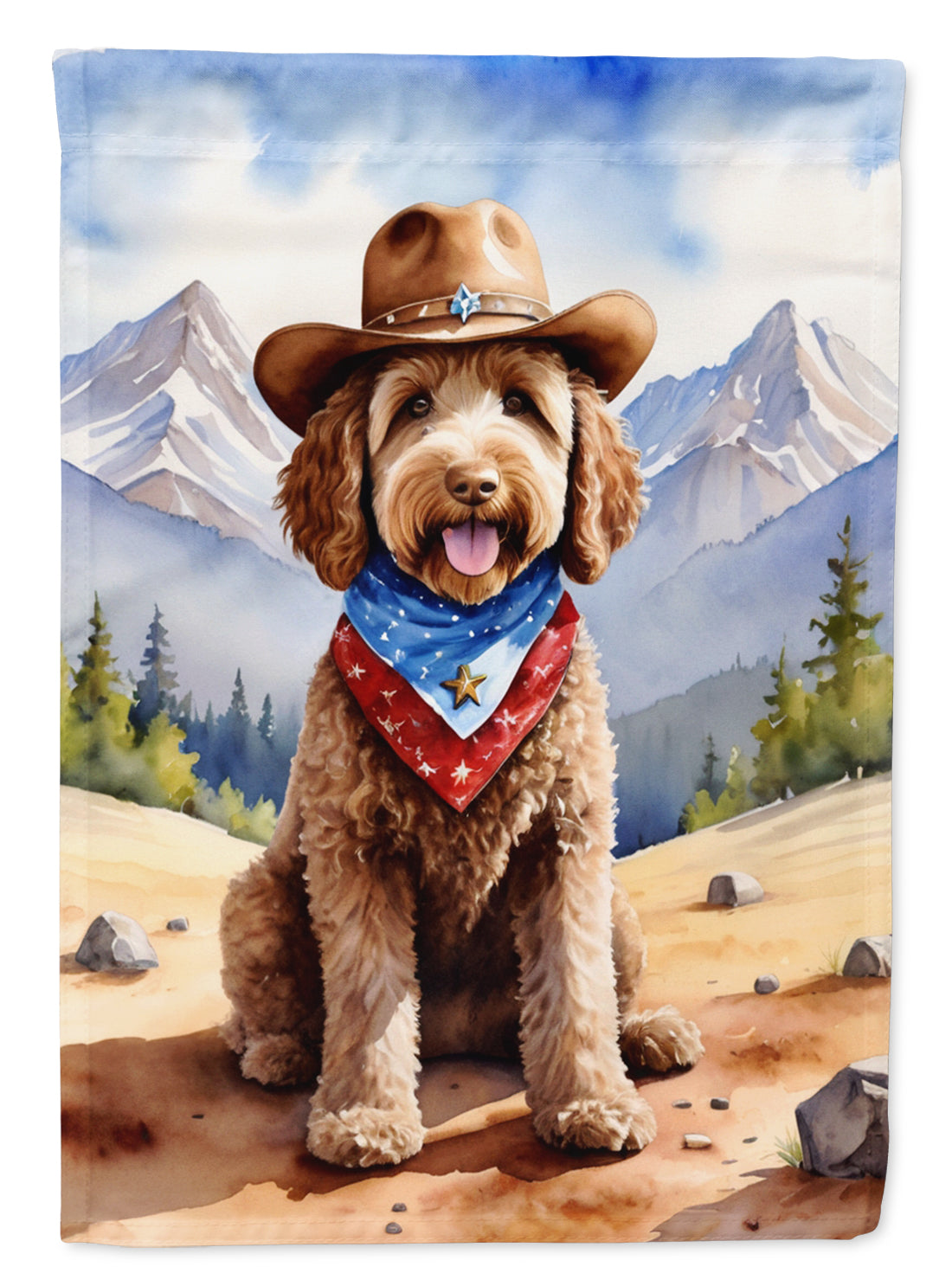 Labradoodle Cowboy Welcome House Flag 28x40 Porch Sleeve Pole Decorative Outside Yard Banner Artwork Wall Hanging, Polyester