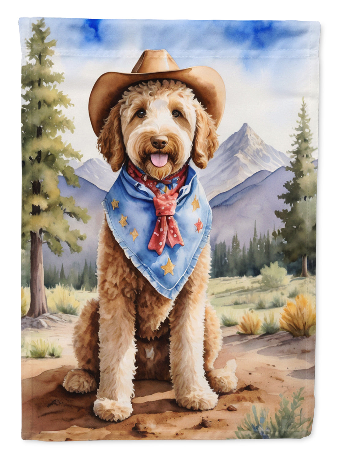 Labradoodle Cowboy Welcome House Flag 28x40 Porch Sleeve Pole Decorative Outside Yard Banner Artwork Wall Hanging, Polyester