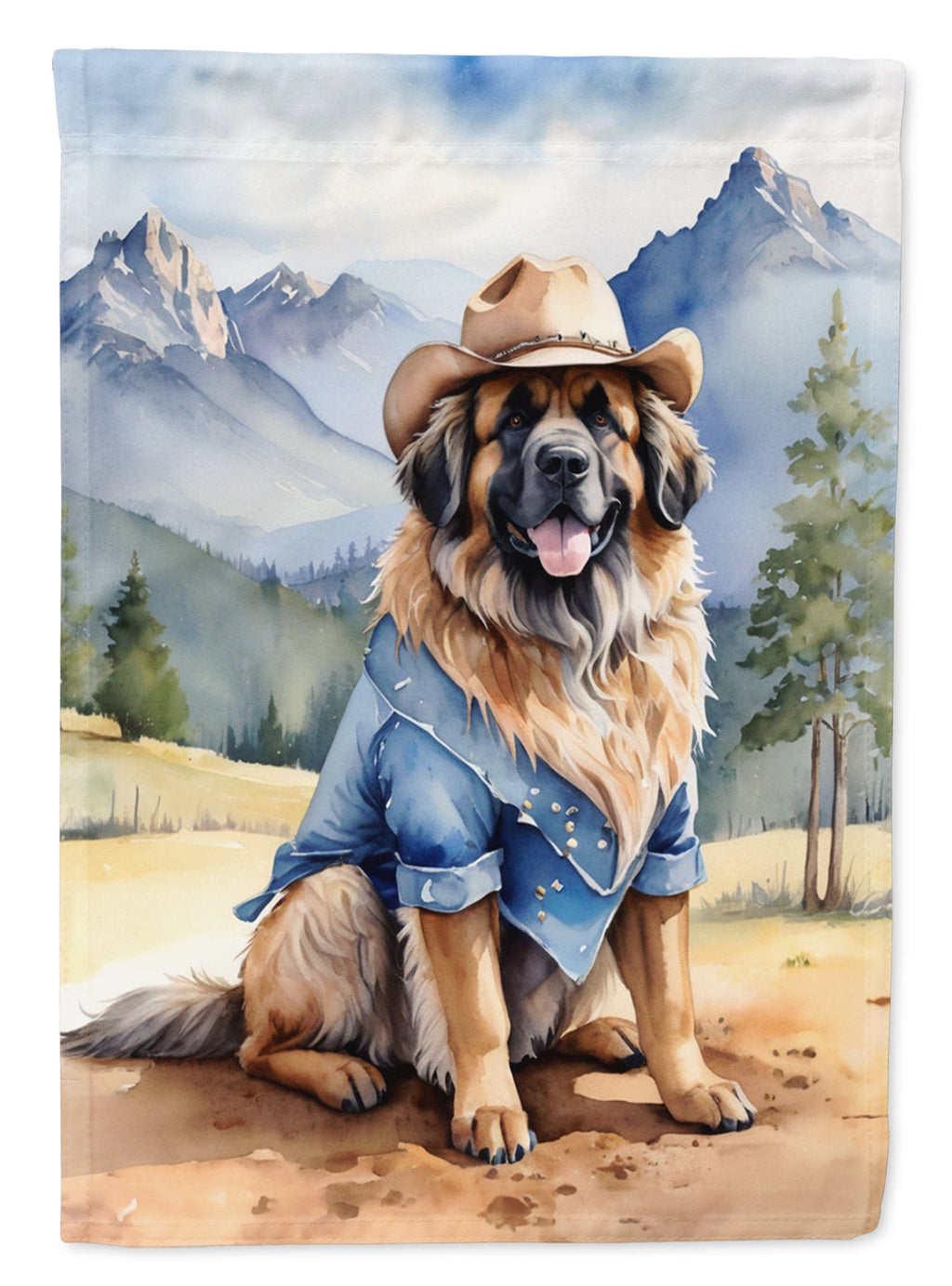 Leonberger Cowboy Welcome House Flag 28x40 Porch Sleeve Pole Decorative Outside Yard Banner Artwork Wall Hanging, Polyester