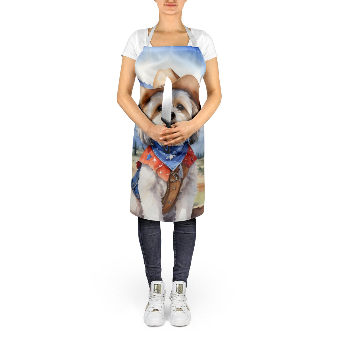 Lhasa Apso Cowboy Welcome Apron Cooking Kitchen Server Baking Crafts Gardening for Adult Women Men, Unisex, Large, Multicolor