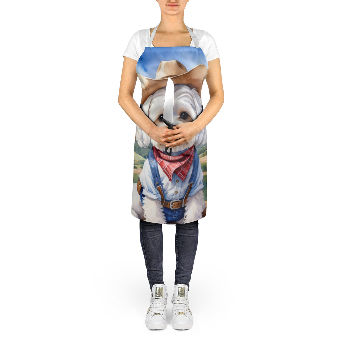 Maltese Cowboy Welcome Apron Cooking Kitchen Server Baking Crafts Gardening for Adult Women Men, Unisex, Large, Multicolor