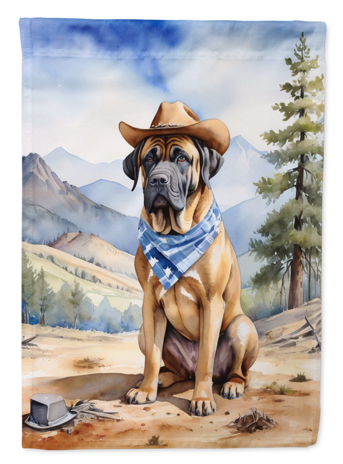 Mastiff Cowboy Welcome House Flag 28x40 Porch Sleeve Pole Decorative Outside Yard Banner Artwork Wall Hanging, Polyester