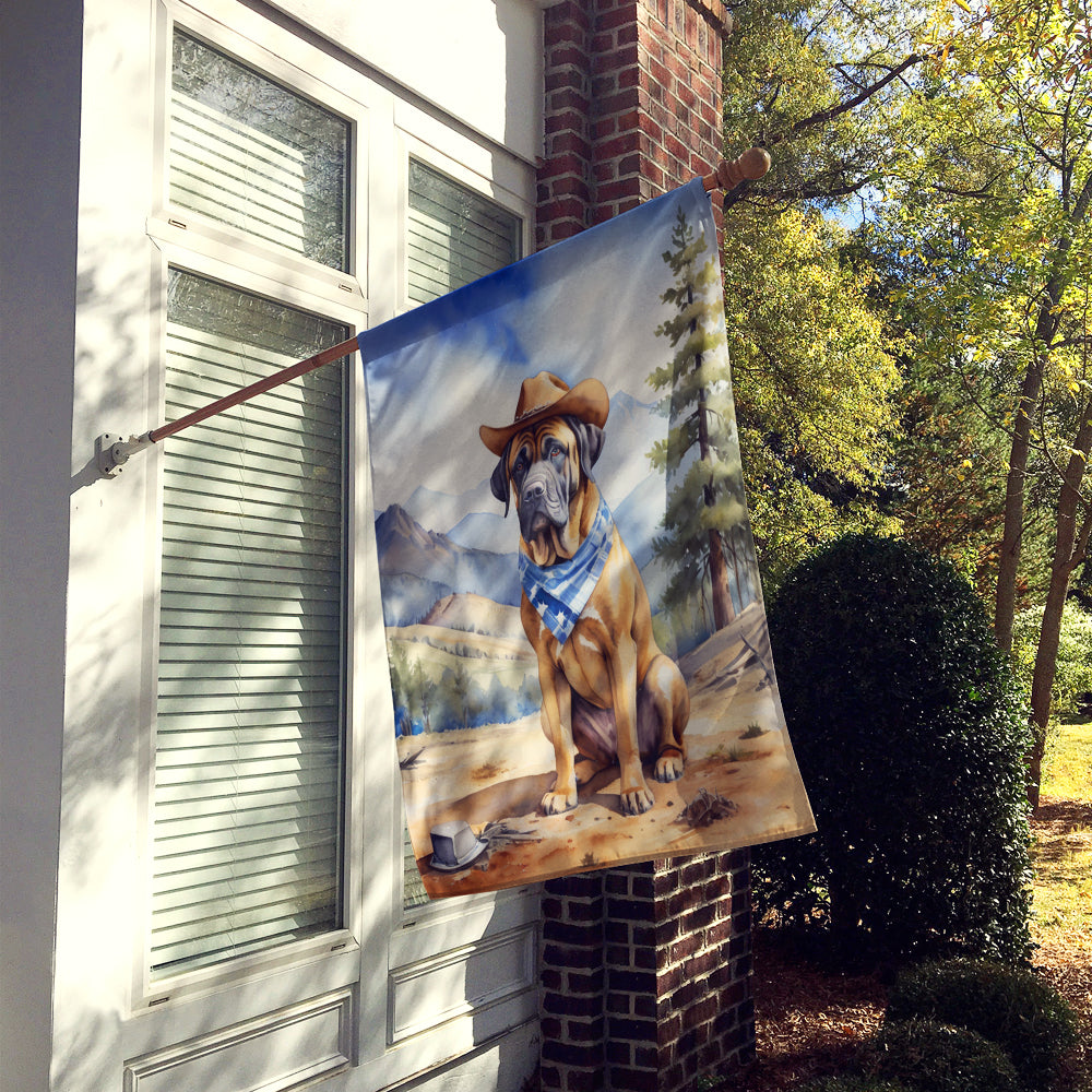 Mastiff Cowboy Welcome House Flag 28x40 Porch Sleeve Pole Decorative Outside Yard Banner Artwork Wall Hanging, Polyester