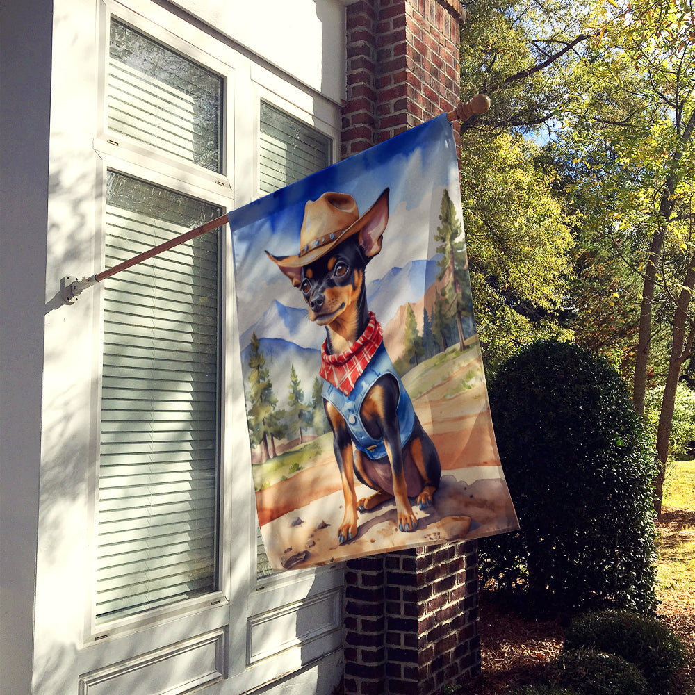 Miniature Pinscher Cowboy Welcome House Flag 28x40 Porch Sleeve Pole Decorative Outside Yard Banner Artwork Wall Hanging, Polyester