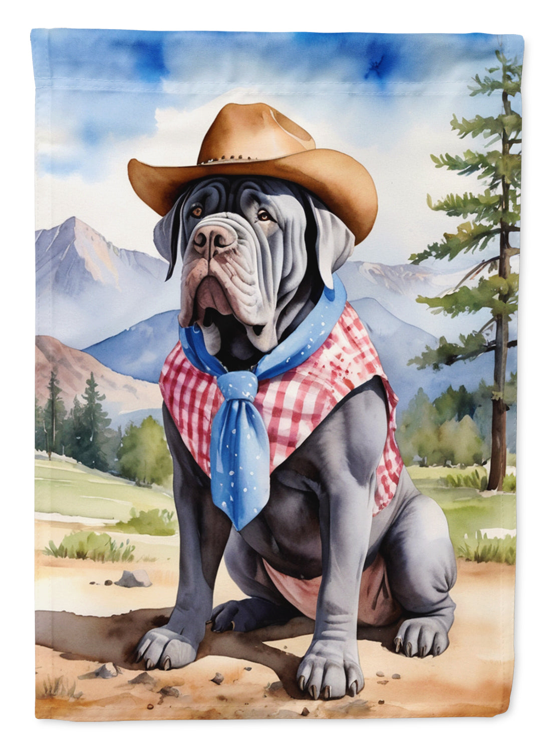 Neapolitan Mastiff Cowboy Welcome House Flag 28x40 Porch Sleeve Pole Decorative Outside Yard Banner Artwork Wall Hanging, Polyester